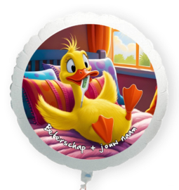 Beterschap eend met koortsthermometer folie ballon XL met eigen naam 58cm