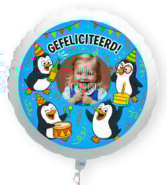 Pinguin Gefeliciteerd folie ballon XL met eigen foto 58cm