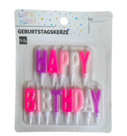 Happy Birthday kaarsjes set roze