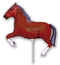 Paard folie ballon bruin op stok 25cm