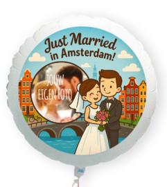 Just Married in Amsterdam folie ballon XL met eigen foto 58cm