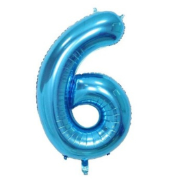 Folieballon zes blauw 1m