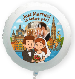 Just Married in Antwerpen folie ballon XL met eigen foto 58cm