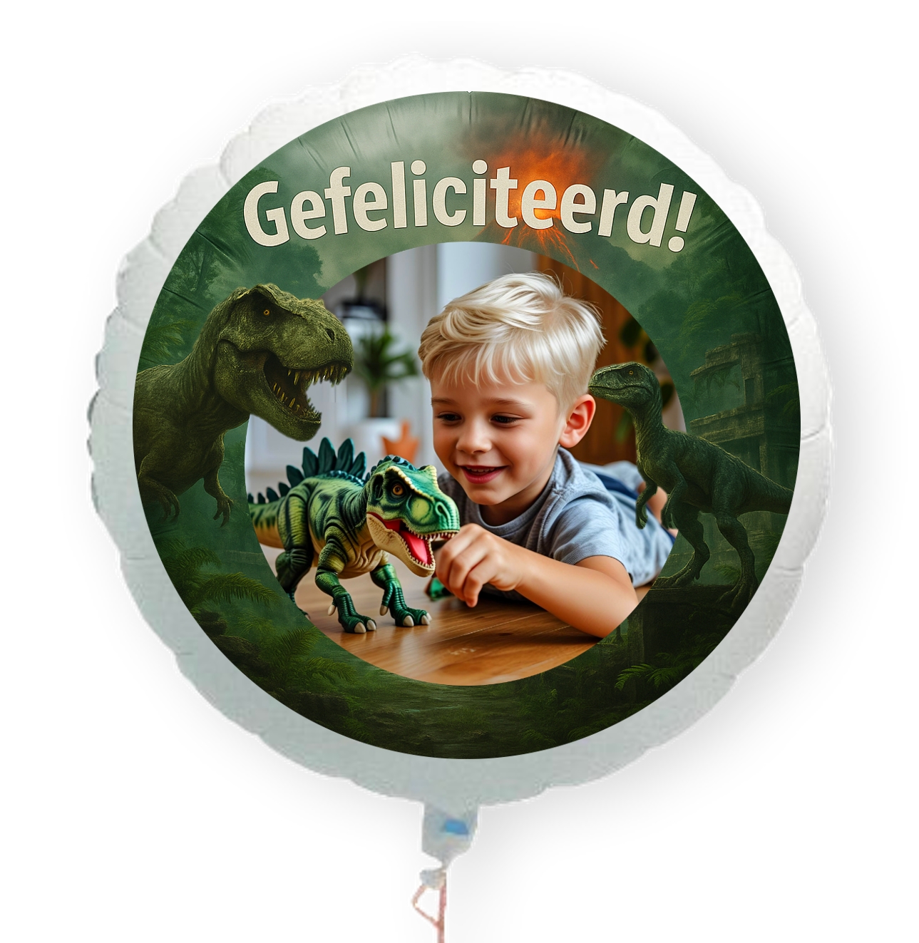 Jurassic Dinosaurus Gefeliciteerd folie ballon XL met eigen foto 58cm
