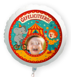 Circus Gefeliciteerd folie ballon XL met eigen foto 58cm