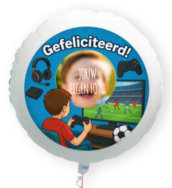 Voetbal computergame folie ballon XL met eigen foto 58cm