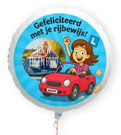 Gefeliciteerd met je rijbewijs vrouw folie ballon XL met eigen foto en naam 58cm