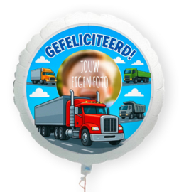 Vrachtwagen Gefeliciteerd folie ballon XL met eigen foto 58cm