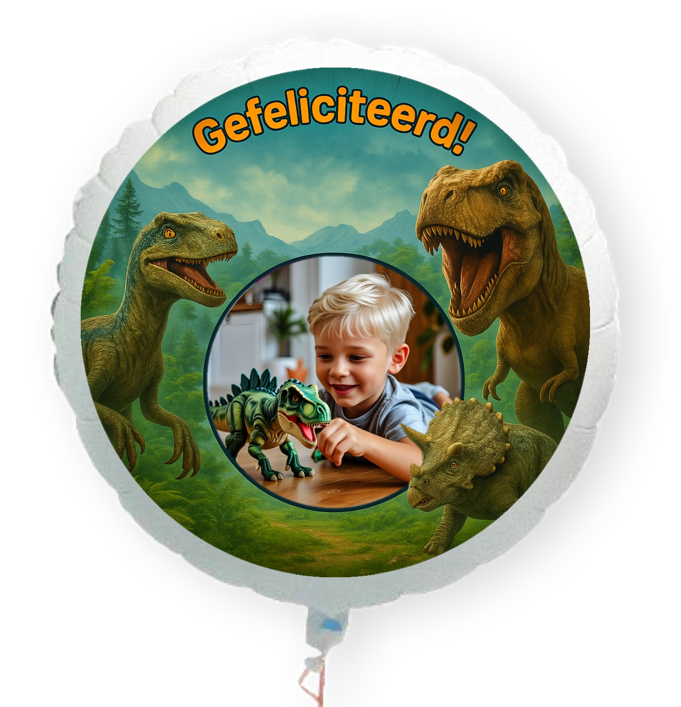 Jurassic Dinosaurus Gefeliciteerd folie ballon XL met eigen foto 58cm