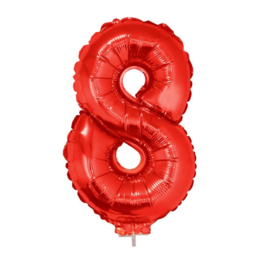 Folie ballon rood acht op stok 45cm