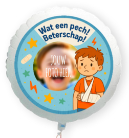 Beterschap gebroken arm jongen folie ballon XL met eigen foto 58cm