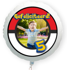 Videogame rood wit 5 jaar folie ballon XL met eigen foto 58cm