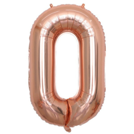 Cijfer nul rose goud folie ballon 86cm
