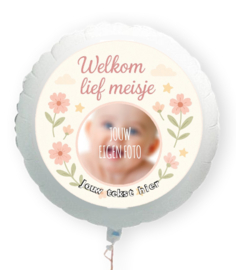 Welkom lief meisje geboorte folie ballon Xl met eigen foto en tekst 58cm