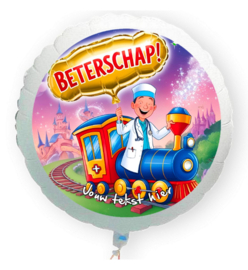Trein met dokter beterschap folie ballon XL met eigen naam 58cm