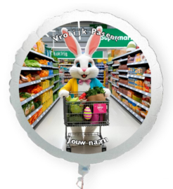 Vrolijk Pasen paashaas in supermarkt folie ballon XL met eigen naam 58cm