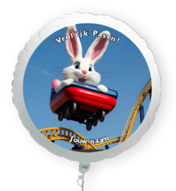 Vrolijk Pasen paashaas in pretpark folie ballon XL met eigen naam 58cm