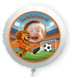 Oranje voetbal leeuw folie ballon XL met eigen foto 58cm