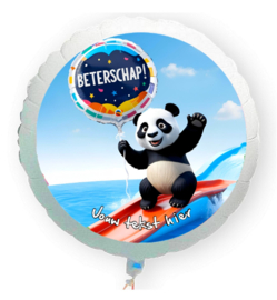 Panda op glijbaan beterschap folie ballon XL met eigen tekst 58cm