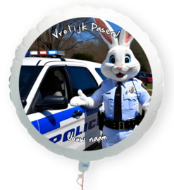 Vrolijk Pasen paashaas politie folie ballon XL met eigen naam 58cm