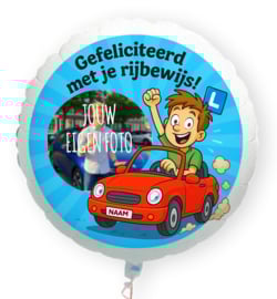 Gefeliciteerd met je rijbewijs man folie ballon XL met eigen foto en naam58cm