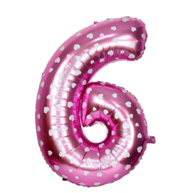 Cijfer zes folie ballon roze 61cm