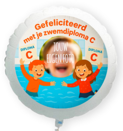 Gefeliciteerd met je zwemdiploma C folie ballon XL met eigen foto 58cm