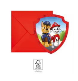 Paw Patrol uitnodigingen 6st + enveloppen