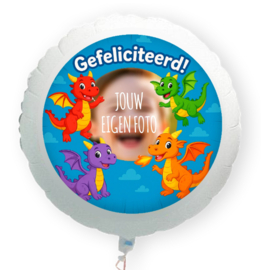 Draak Gefeliciteerd folie ballon XL met eigen foto 58cm