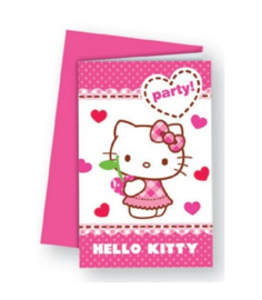 Hello Kitty uitnodigingen verjaardag 6 stuks