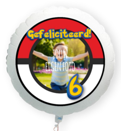 Videogame rood wit 6 jaar folie ballon XL met eigen foto 58cm