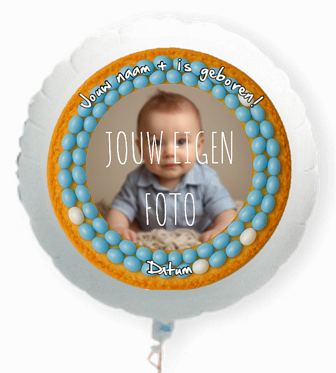 Beschuit met muisjes jongen foto ballon XL met eigen tekst 58cm