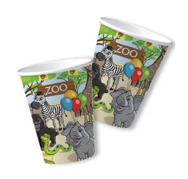 Safari dierentuin bekers karton 8 stuks 200ml