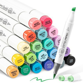 Ohuhu Honolulu 24 kleuren Alcohol Art Markers Brush & Chisel in zwart etui