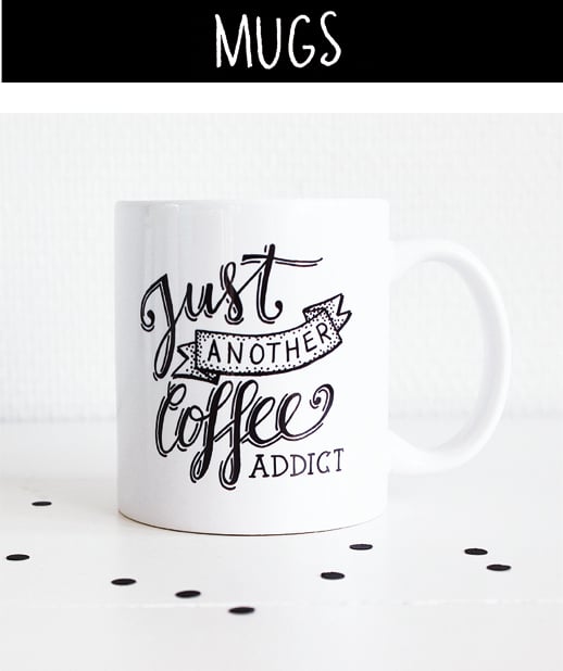 Mugs with handlettering by Paperfuel