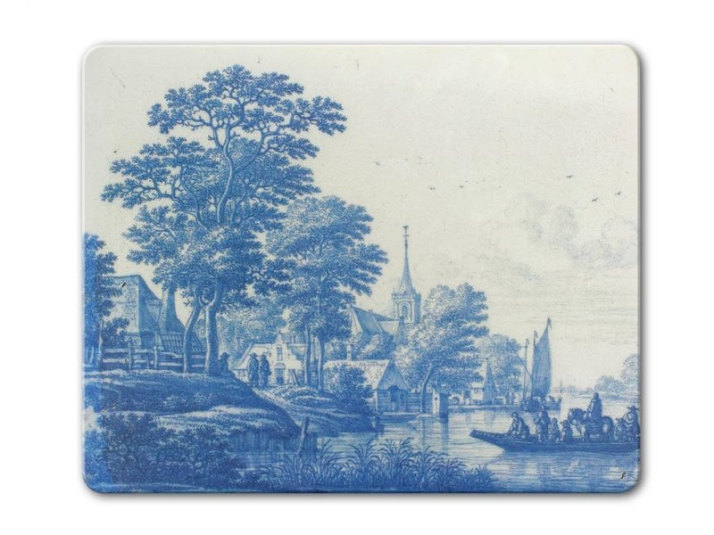 Muismat, Hollands rivierenlandschap, Delfts blauwe tegel, c 1670-1690