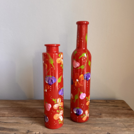 Handbeschilderd vaasjes bloemetjes rood