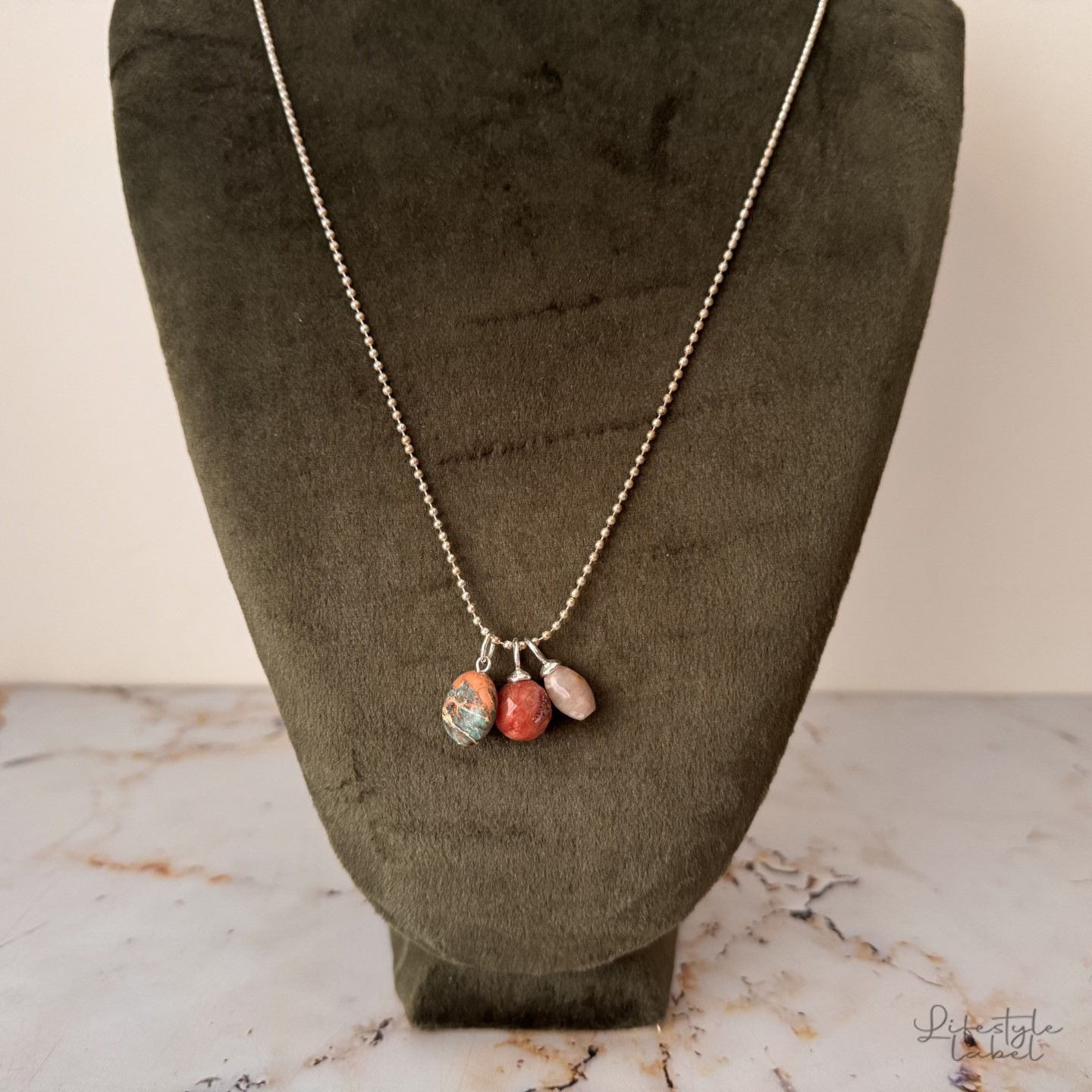 Ketting zilver lang aqua/terra