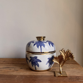 Decoratieve vaas/ snoeppot blauw/goud