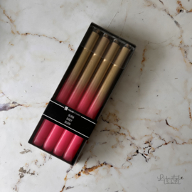 Set van 4 kaarsen goud/donker roze