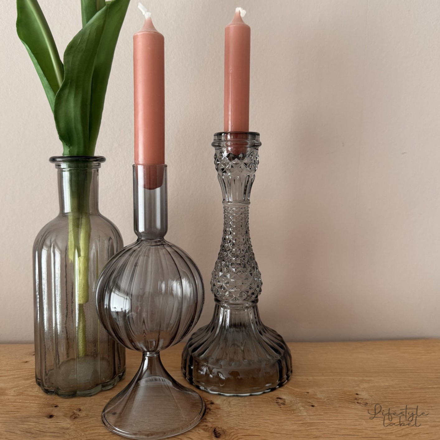 Glass kandelaar smokey