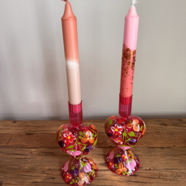Handbeschilderd kandelaar set roze hart