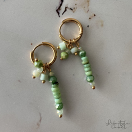 Oorbel ringen goud/groen tinten