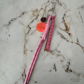 Sleutel/tassen hanger smile oranje/roze