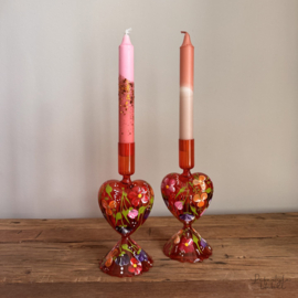 Handbeschilderd kandelaar set rood hart