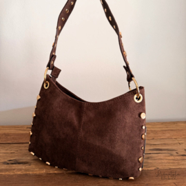 Schoudertas suede koffie