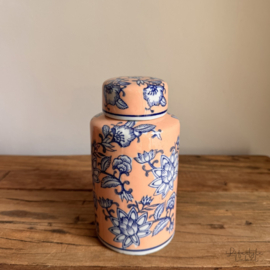 Decoratieve vaas licht zalm/blauw