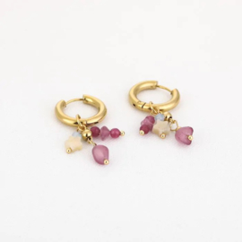 Oorbel hanger goud/roze