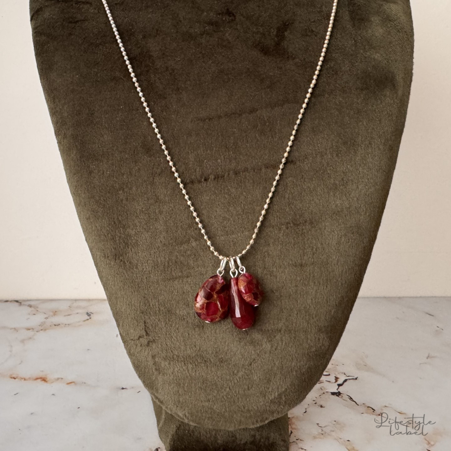 Ketting zilver lang bordeuax 1
