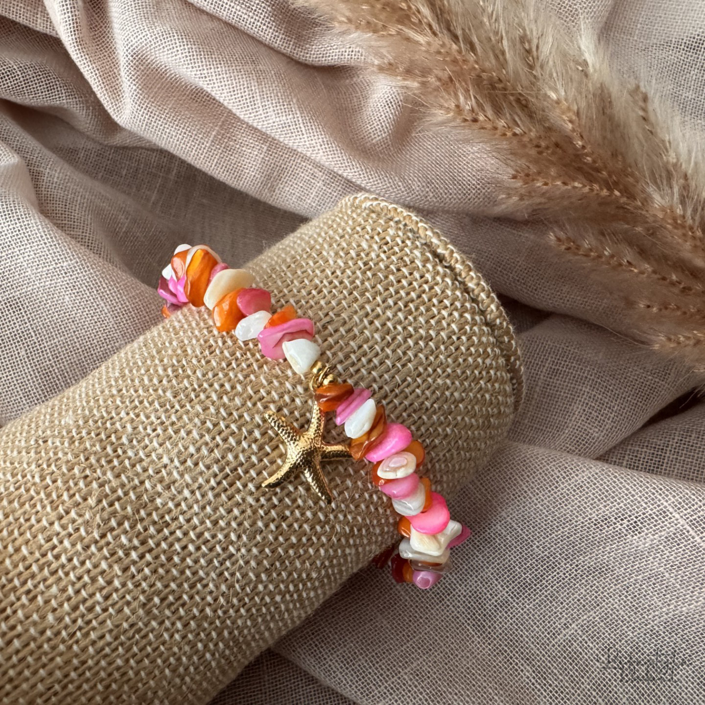 Dames roze oranje armband